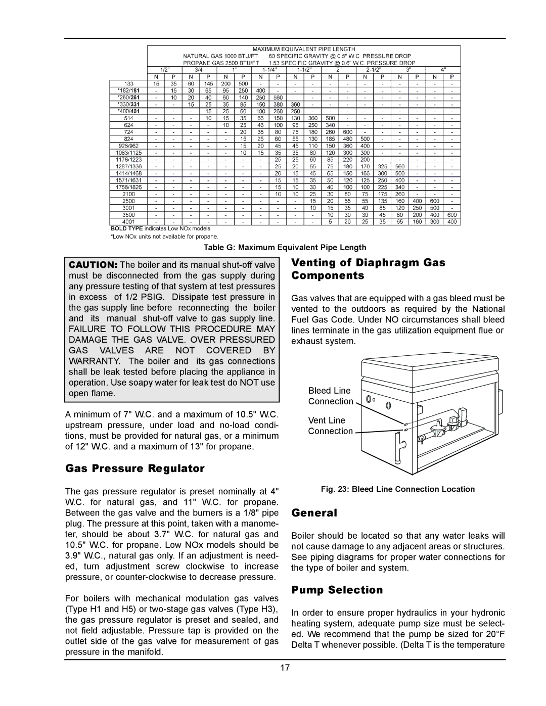 Raypak 133-4001 manual Venting of Diaphragm Gas Components, Gas Pressure Regulator, General, Pump Selection 