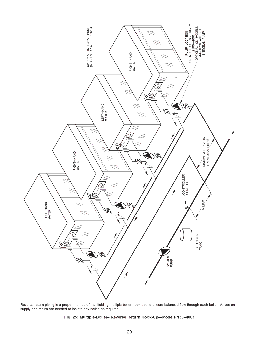 Raypak 133-4001 manual Multiple-Boiler- Reverse Return Hook-Up-Models 