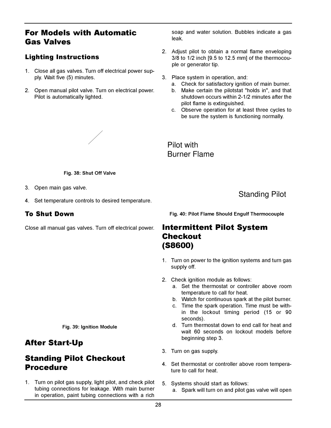 Raypak 133-4001 manual For Models with Automatic Gas Valves, After Start-Up Standing Pilot Checkout Procedure, To Shut Down 