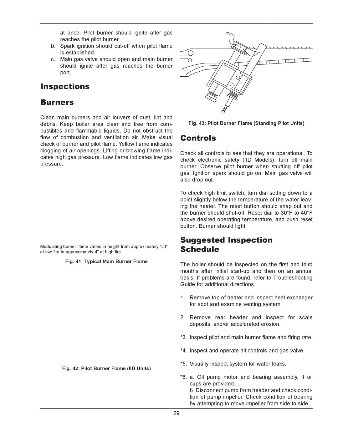 Raypak 133-4001 manual Inspections Burners, Controls, Suggested Inspection Schedule 