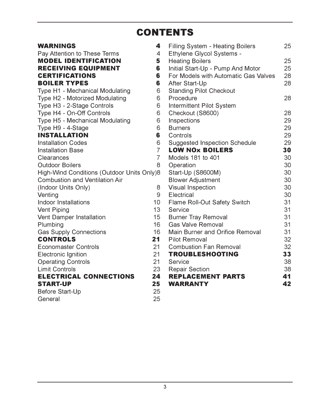 Raypak 133-4001 manual Contents 