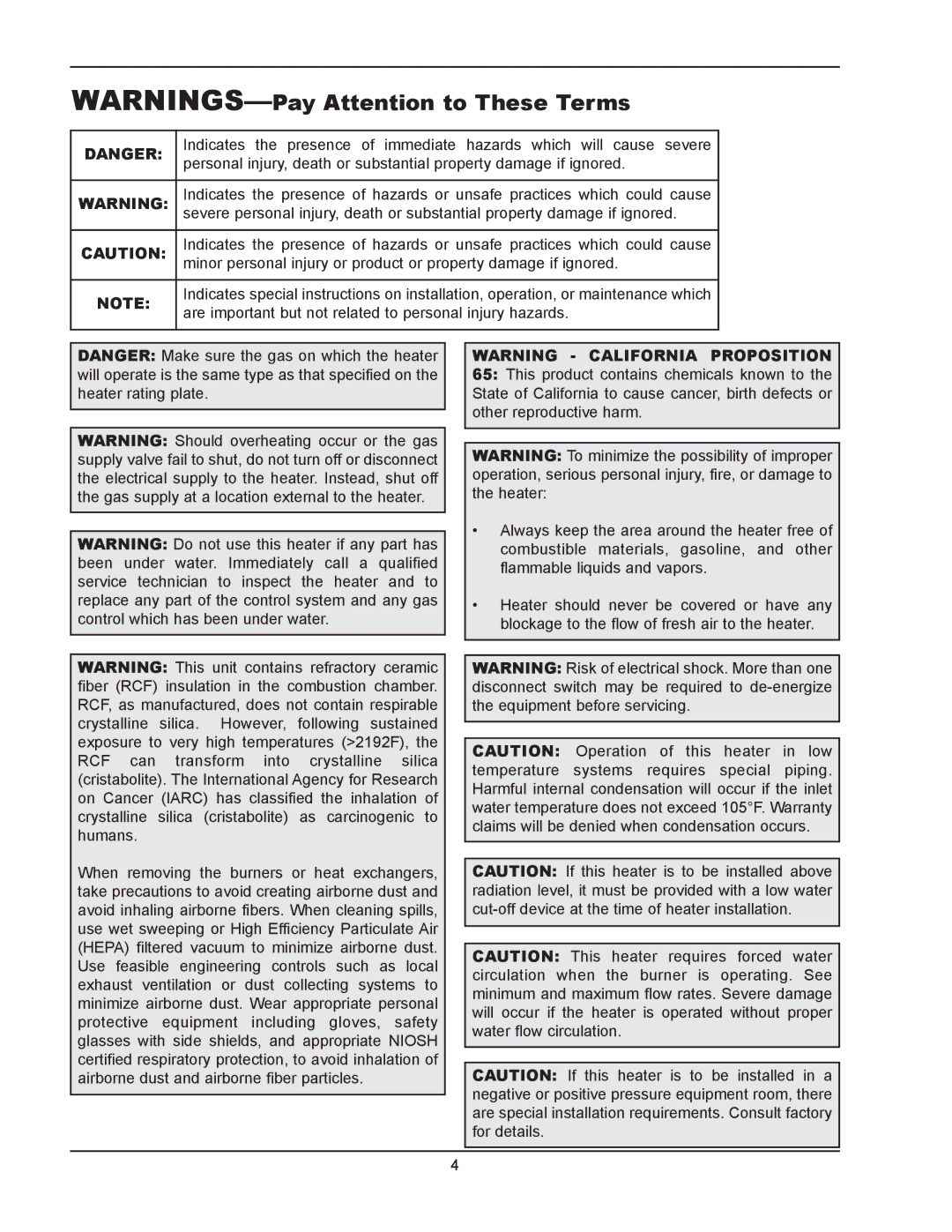 Raypak 133-4001 manual Are important but not related to personal injury hazards 