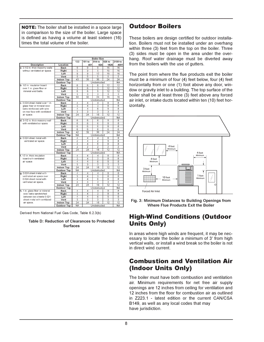 Raypak 133-4001 Outdoor Boilers, High-Wind Conditions Outdoor Units Only, Combustion and Ventilation Air Indoor Units Only 