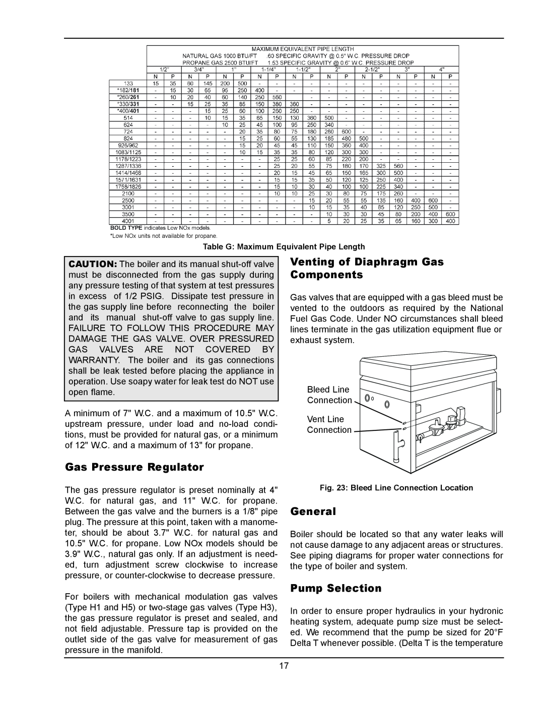 Raypak 133-4001 manual Venting of Diaphragm Gas Components, Gas Pressure Regulator, General, Pump Selection 