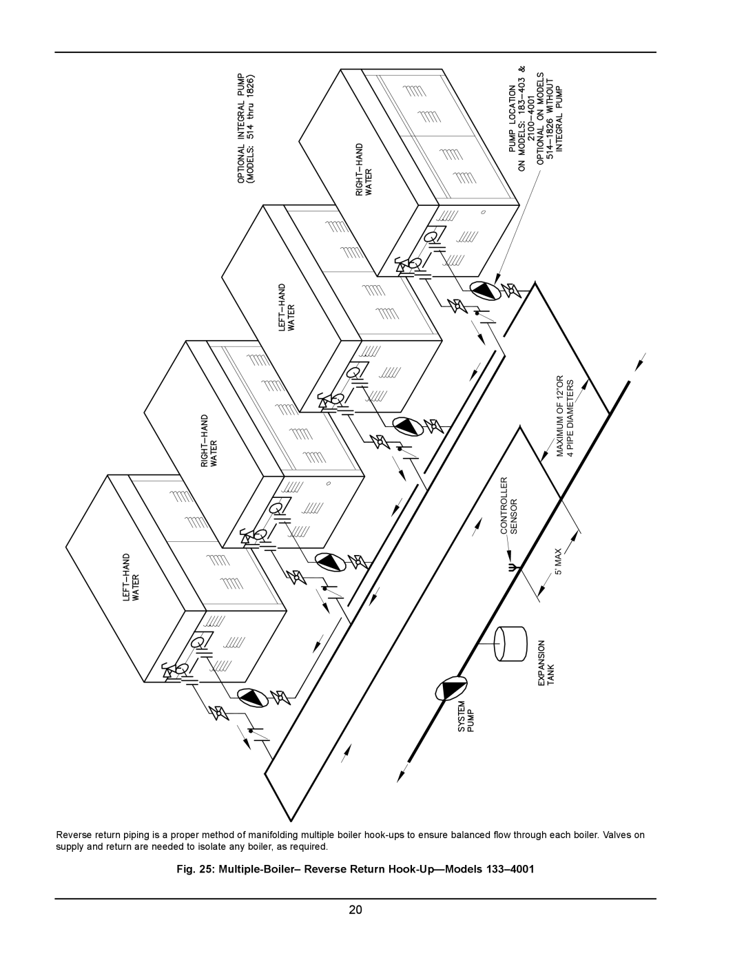 Raypak 133-4001 manual MAXIMUM OF 12”OR 4 PIPE DIAMETERS SENSOR, 5’ MAX, Controller 