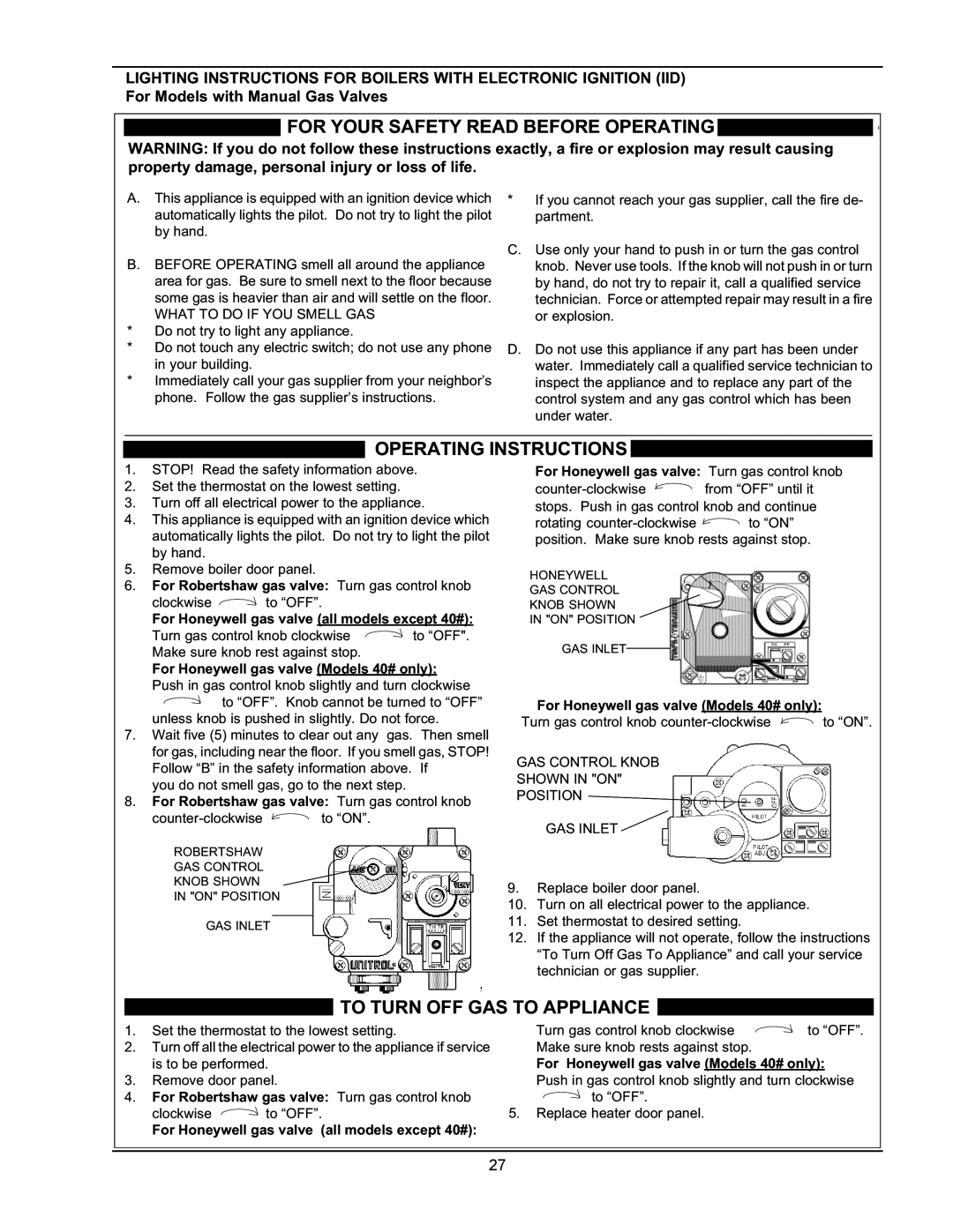 Raypak 133-4001 manual For Your Safety Read Before Operating, Operating Instructions, To Turn Off Gas To Appliance 