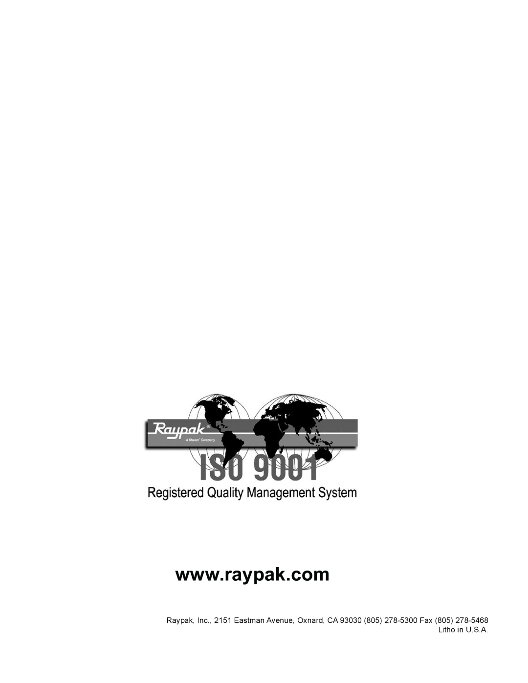 Raypak 133-4001 manual 
