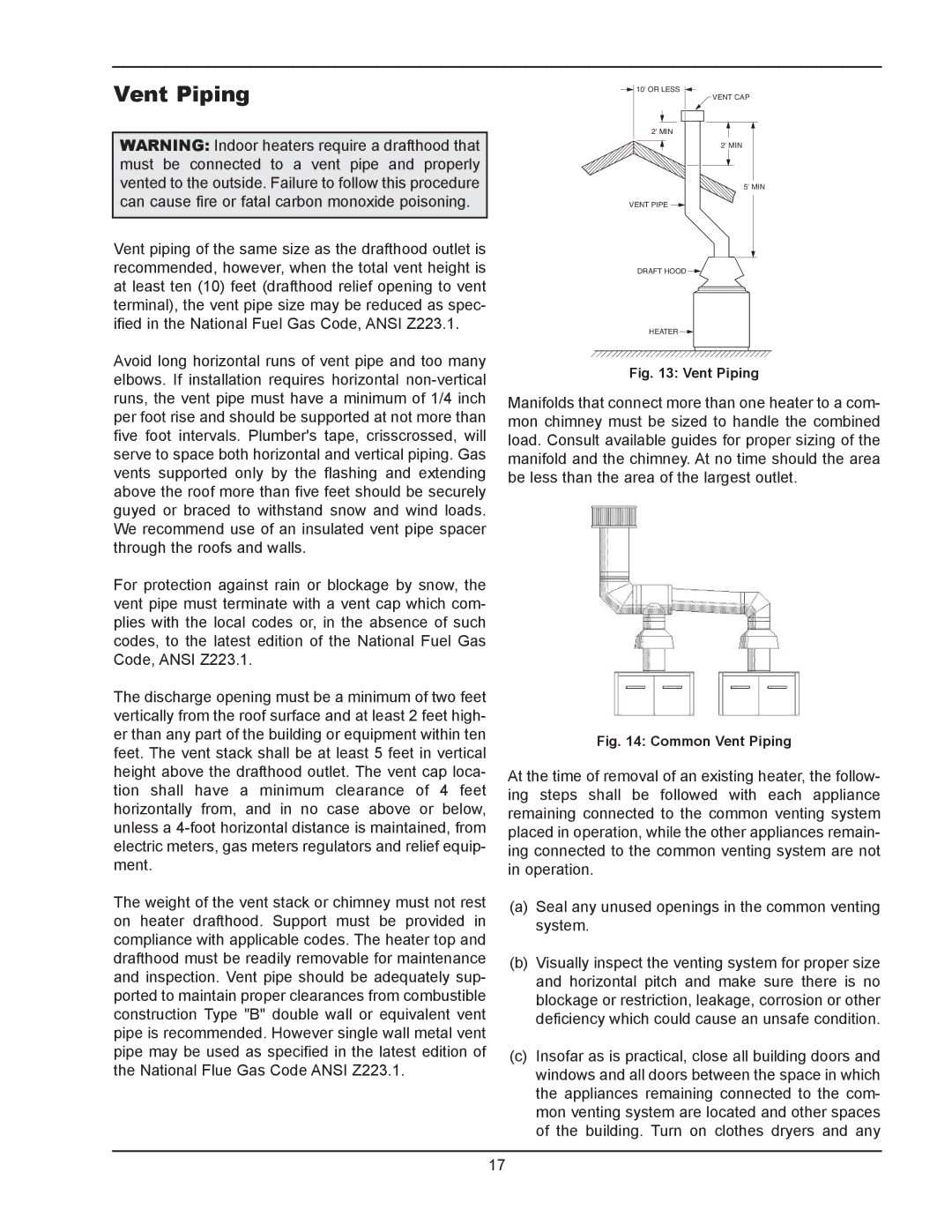 Raypak 1334001 operating instructions Vent Piping 