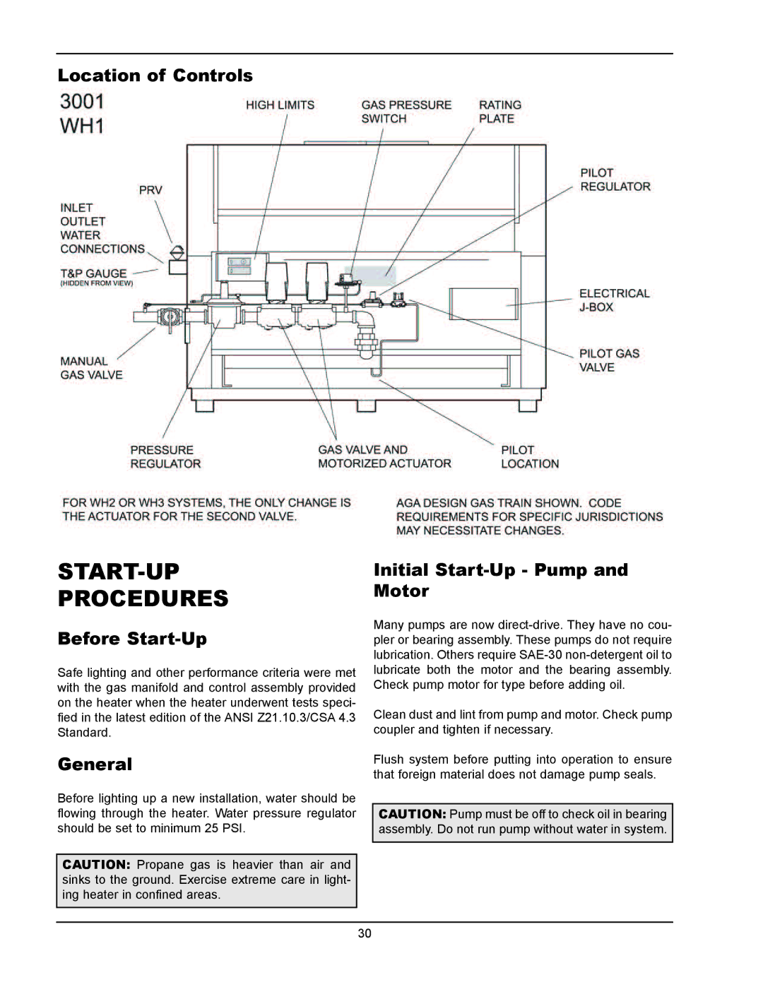 Raypak 1334001 operating instructions START-UP Procedures, Before Start-Up, General, Initial Start-Up Pump and Motor 