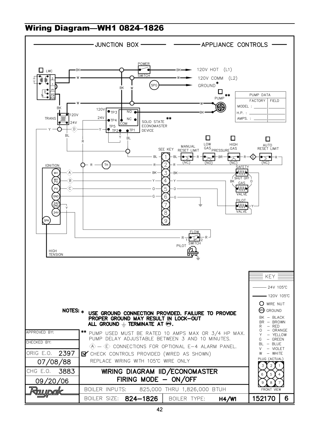Raypak 1334001 operating instructions Wiring Diagram-WH1 
