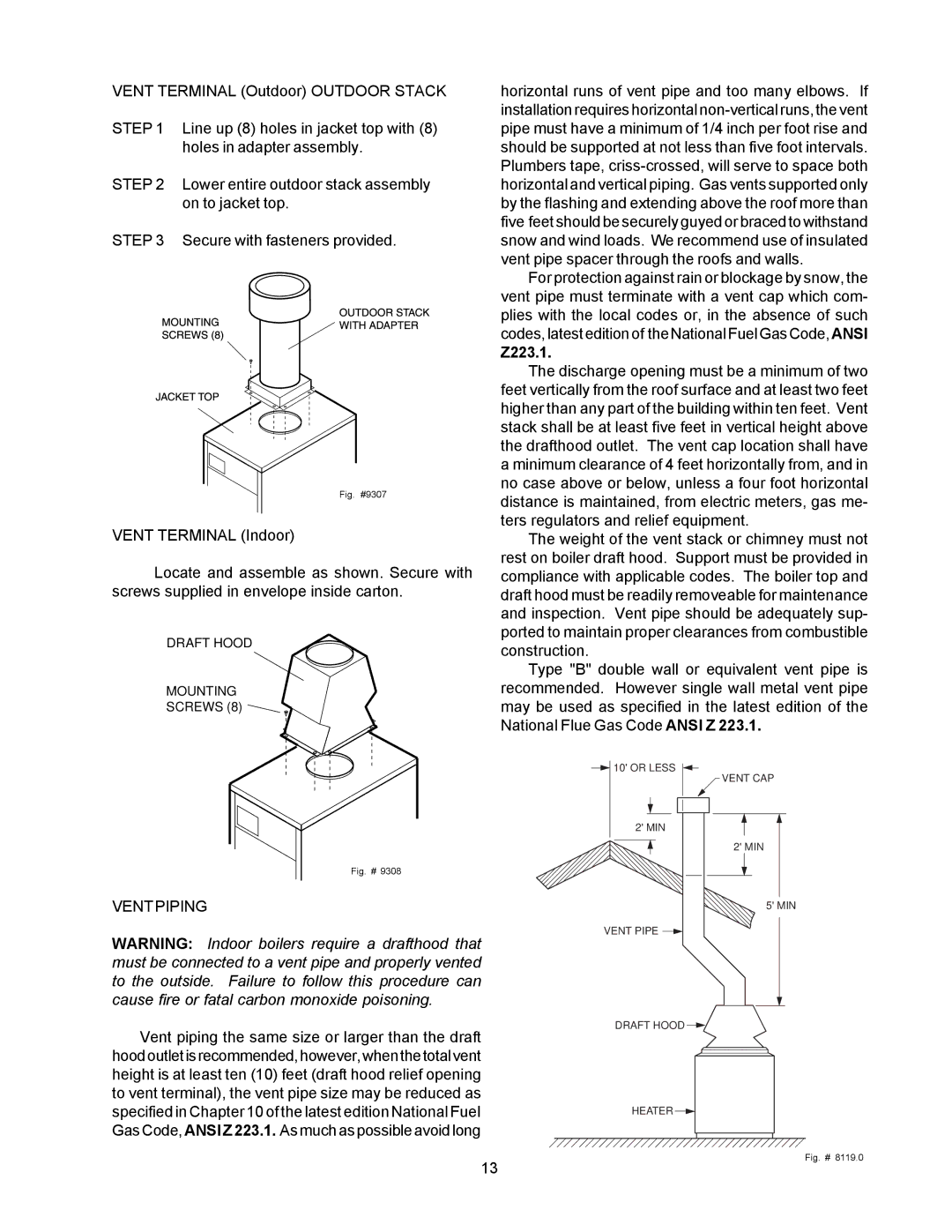 Raypak 155C installation instructions Z223.1, Vent Piping 