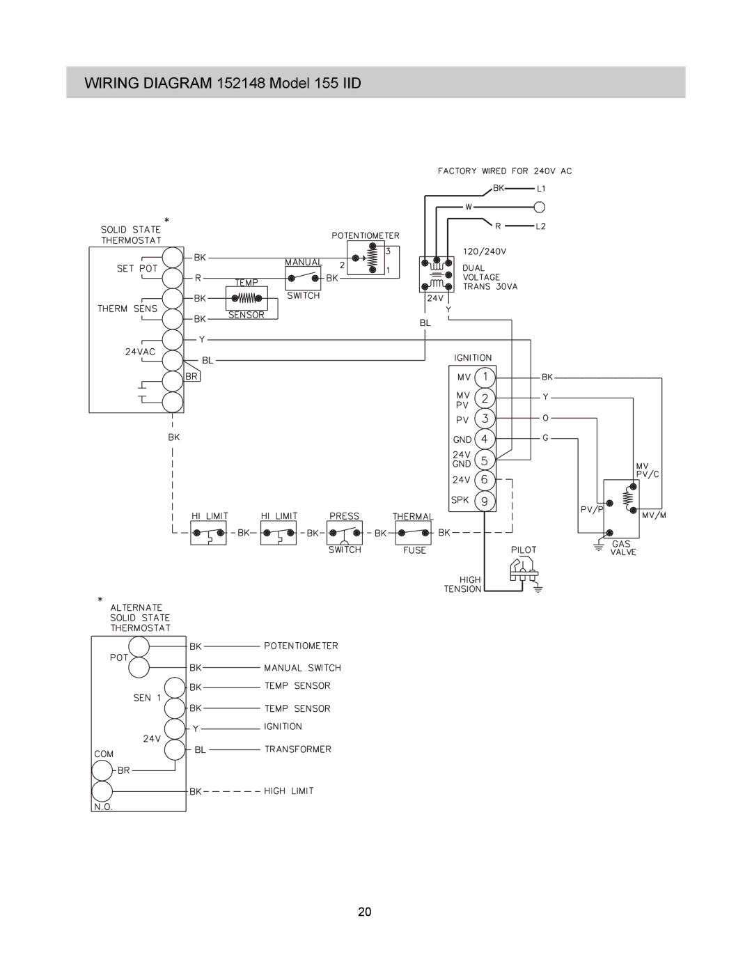 Raypak 155C installation instructions Wiring Diagram 152148 Model 155 IID 