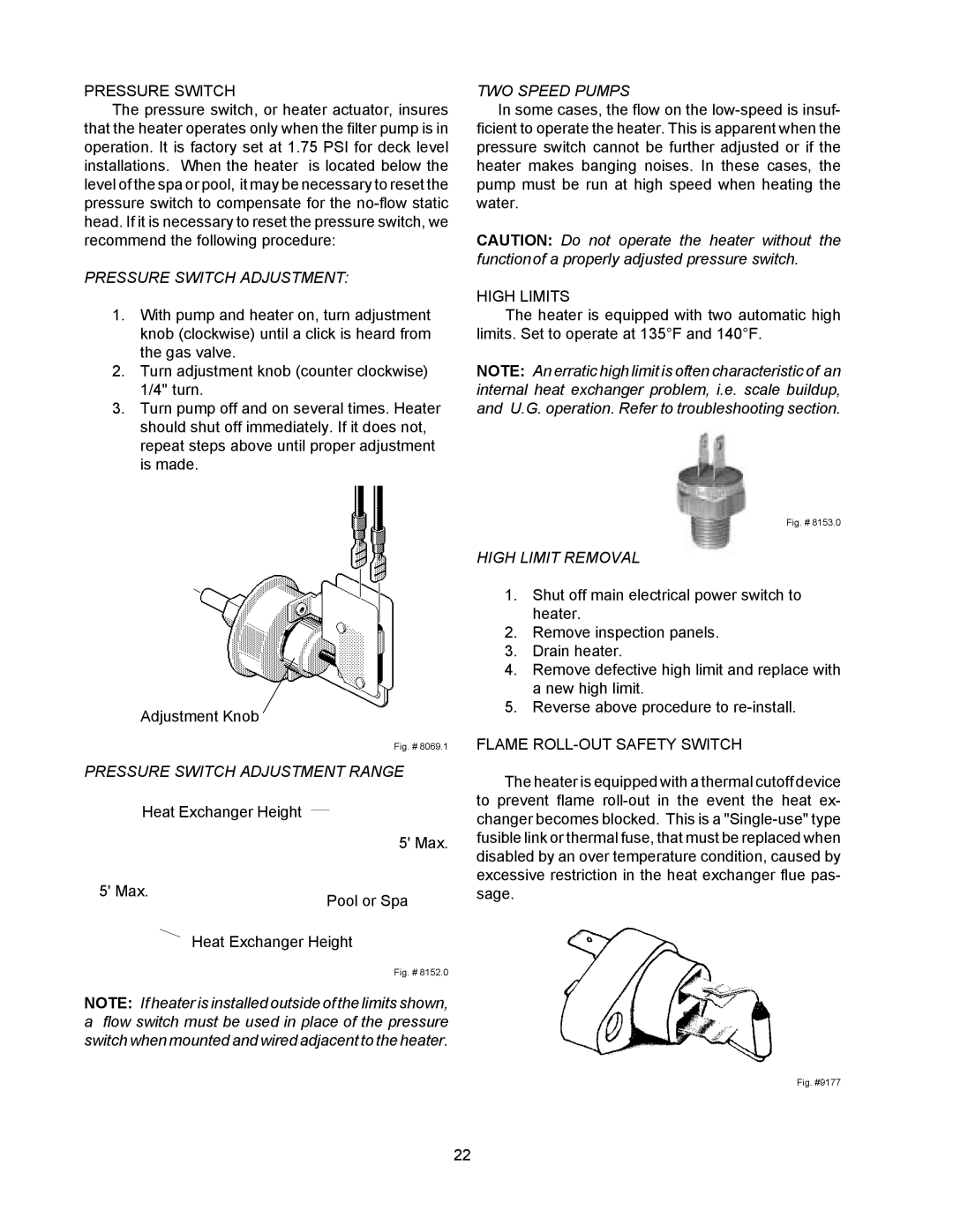 Raypak 155C installation instructions Pressure Switch, High Limits, Flame ROLL-OUT Safety Switch 