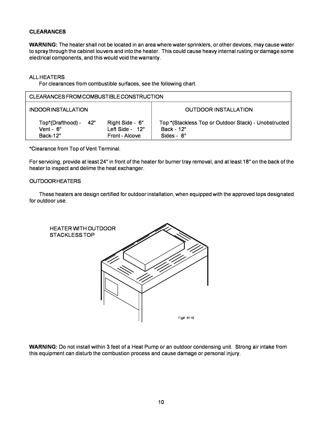 Raypak 155C installation instructions Clearances 