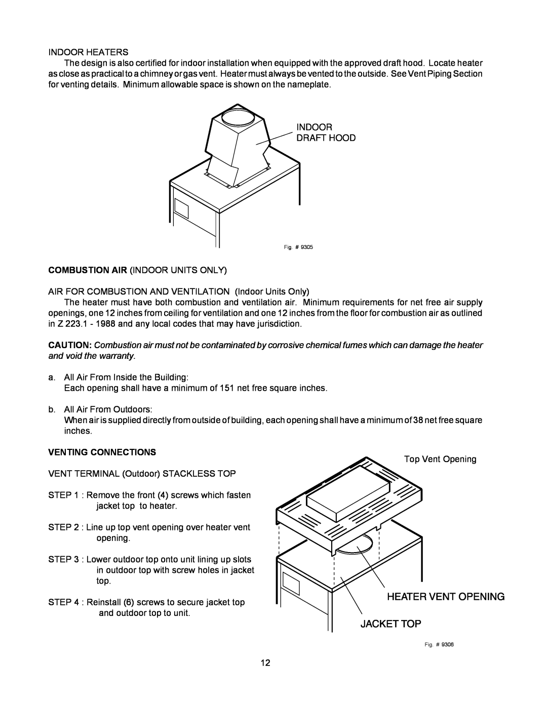 Raypak 155C installation instructions Venting Connections 