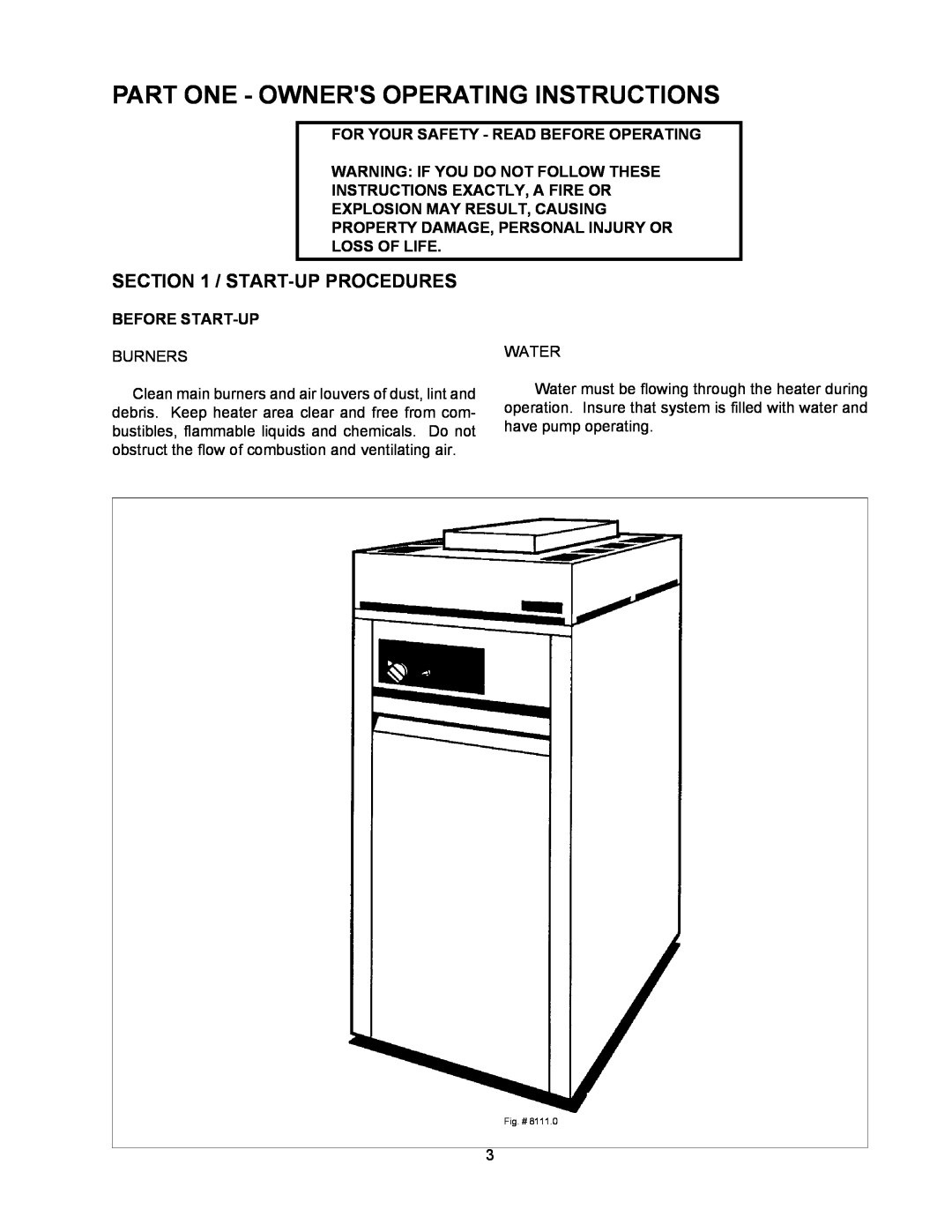 Raypak 155C installation instructions Part One - Owners Operating Instructions, Start-Up Procedures 