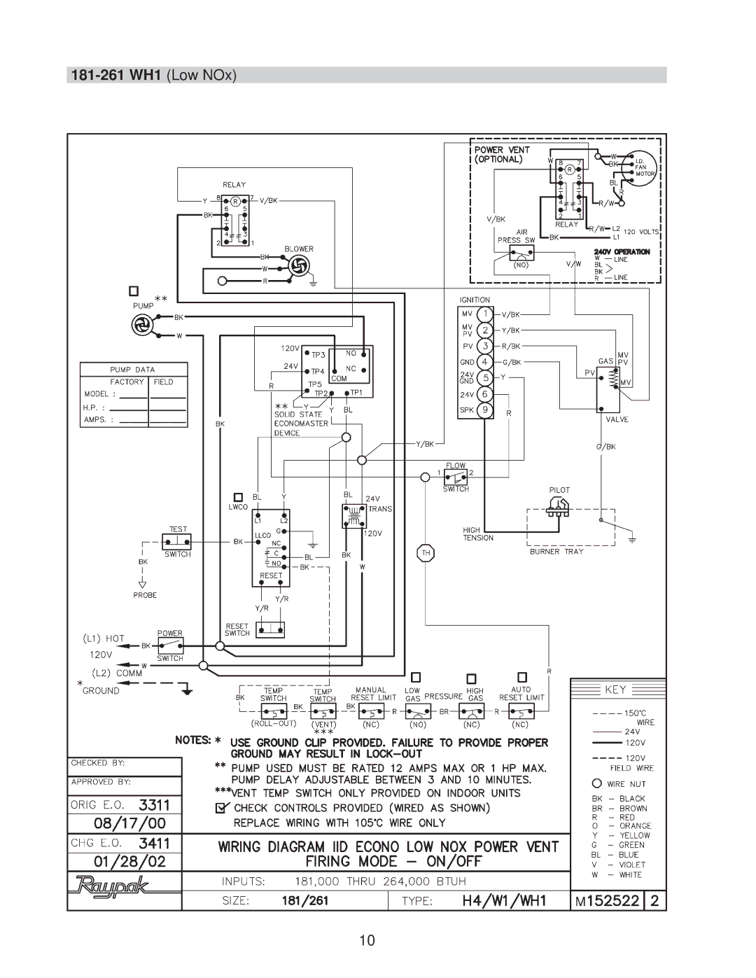 Raypak 405, 185, 335, 265 installation instructions 181-261 WH1 Low NOx 