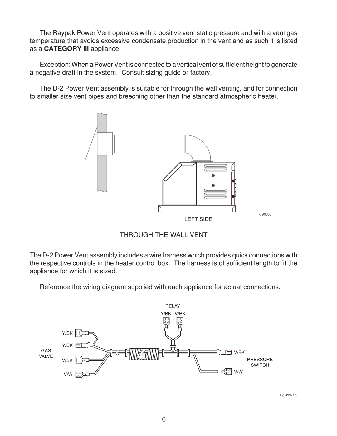 Raypak 405, 185, 335, 265 installation instructions Through the Wall Vent 