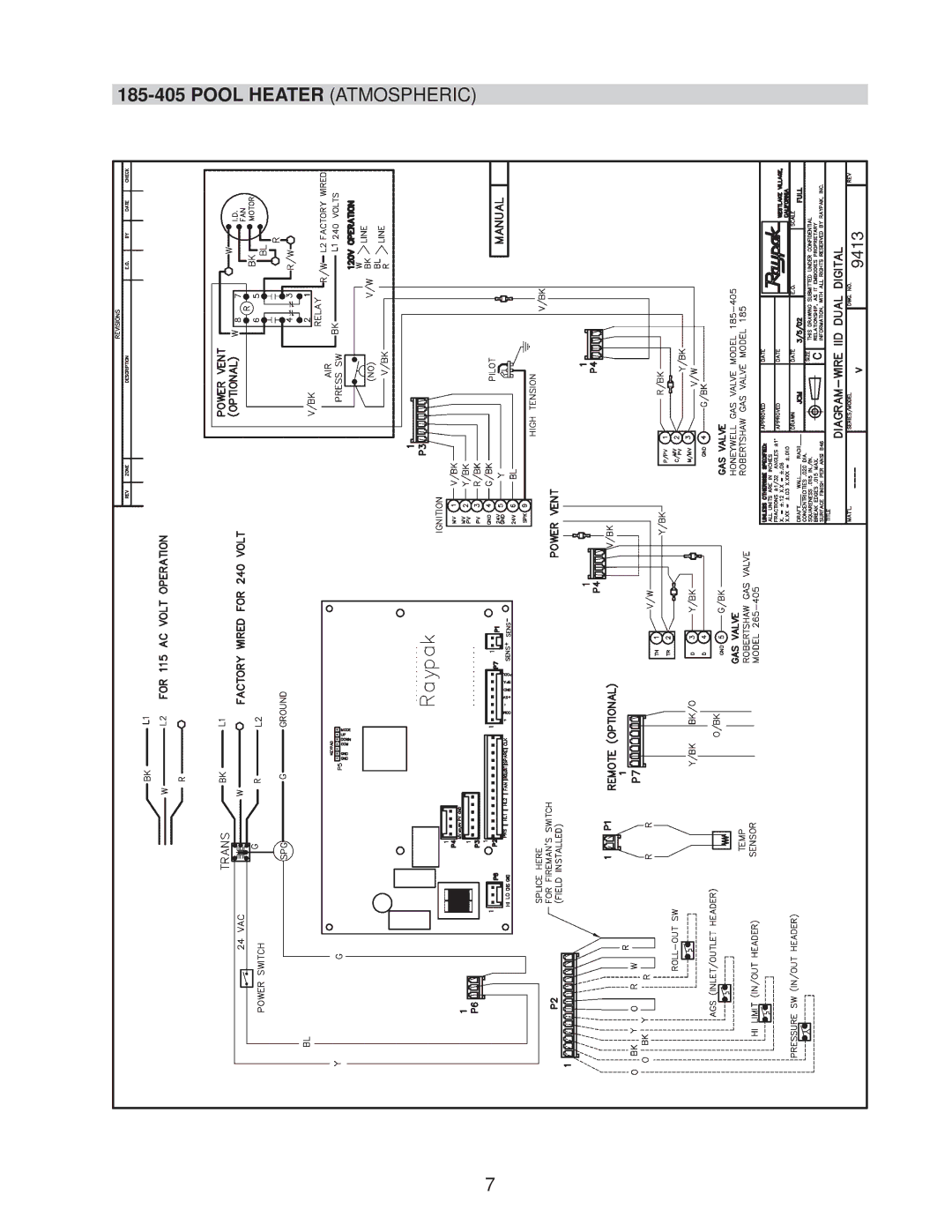 Raypak 265, 185, 335, 405 installation instructions Pool Heater Atmospheric 