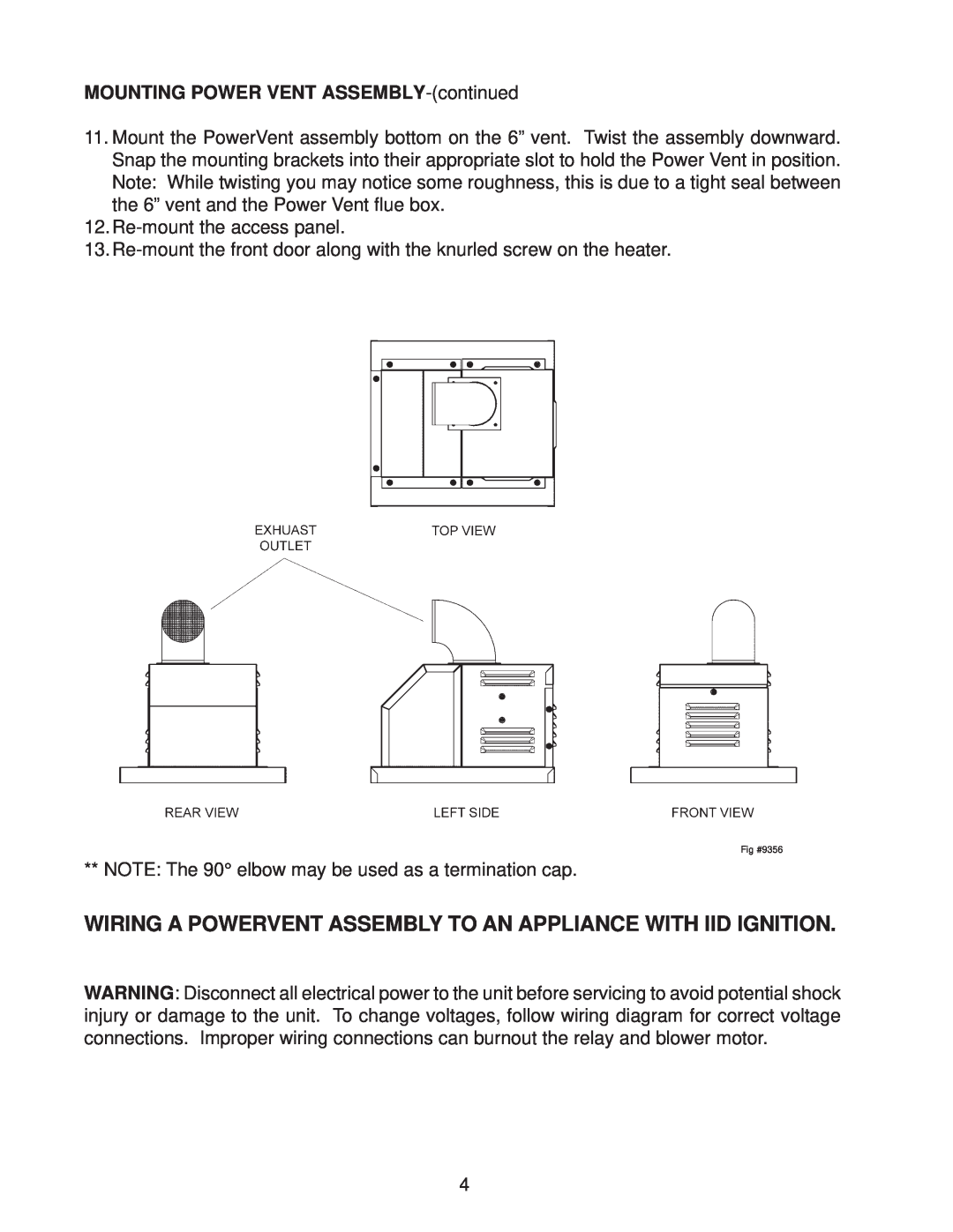 Raypak 185, 335, 405, 265 installation instructions MOUNTING POWER VENT ASSEMBLY-continued 