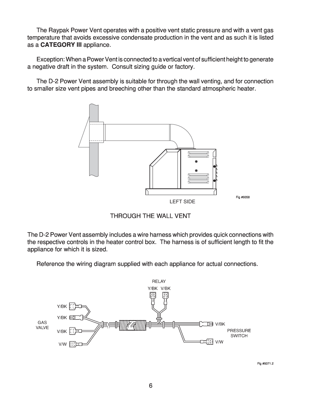 Raypak 405, 185, 335, 265 installation instructions Through The Wall Vent 