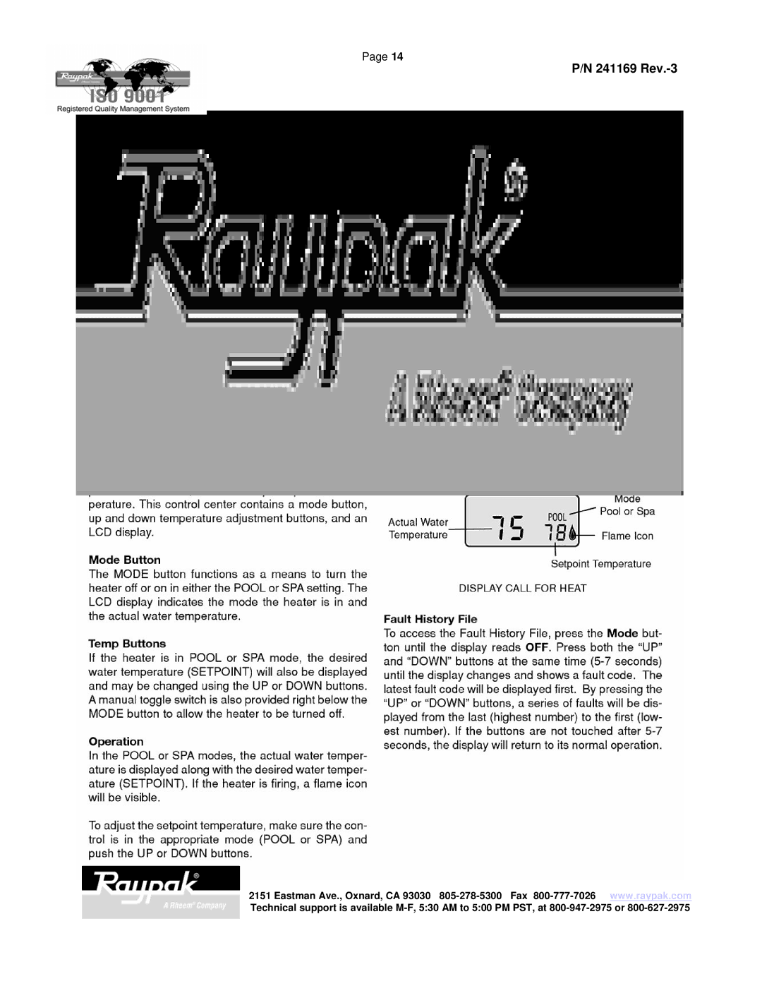 Raypak 185A manual 241169 Rev.-3 