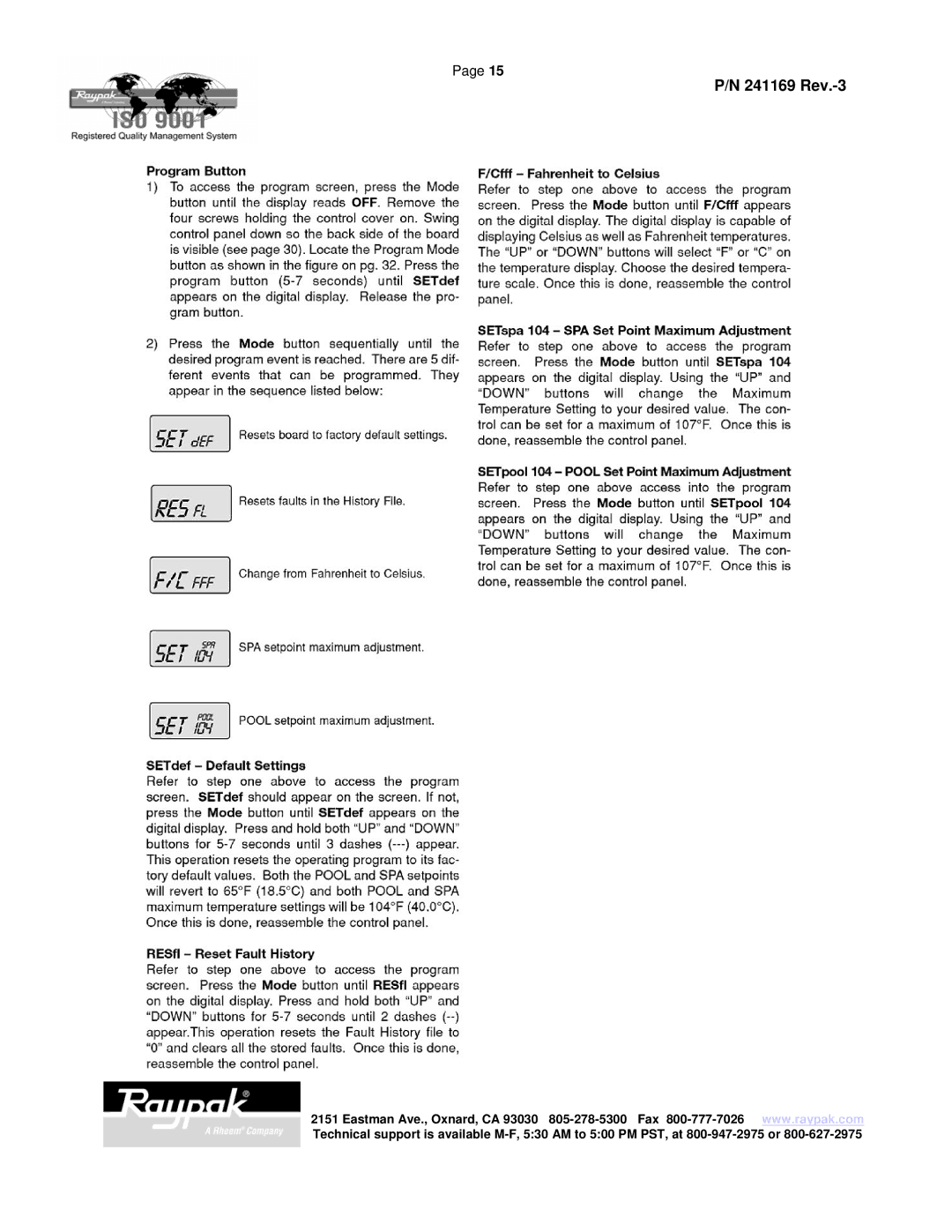 Raypak 185A manual 241169 Rev.-3 