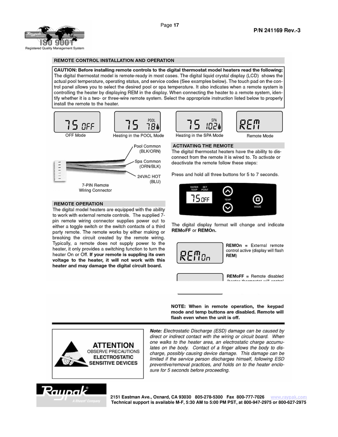 Raypak 185A manual 241169 Rev.-3 