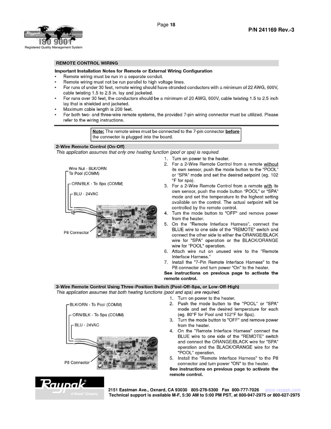 Raypak 185A manual 241169 Rev.-3 