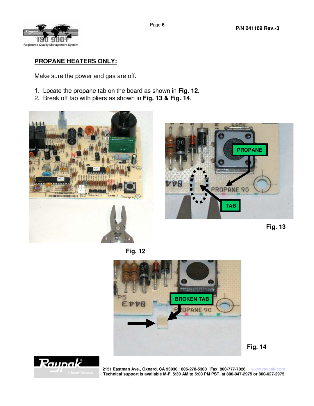 Raypak 185A manual Propane Heaters only 