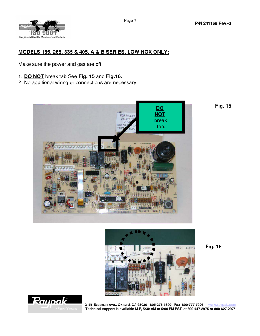 Raypak 185A manual Models 185, 265, 335 & 405, a & B SERIES, LOW NOX only 