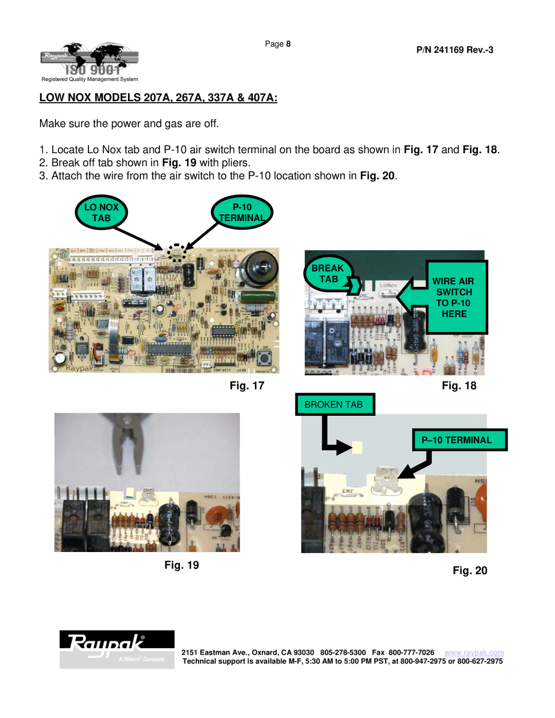 Raypak 185A manual LOW NOX Models 207A, 267A, 337A & 407A 