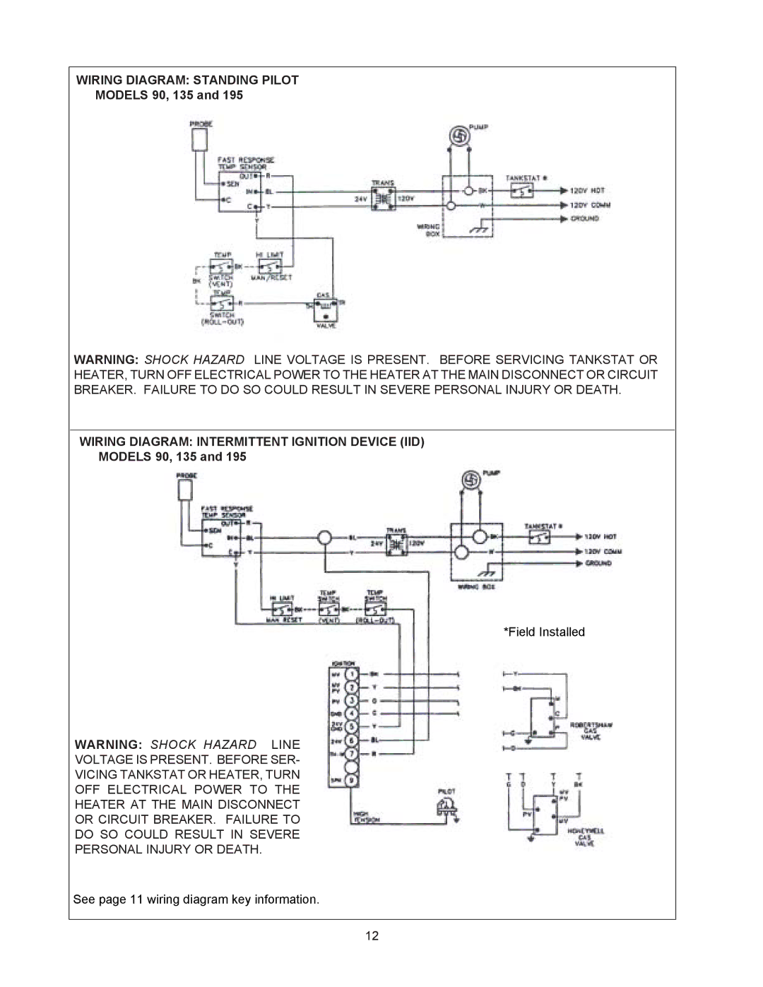 Raypak 195A, 135A, 090A manual Wiring Diagram Standing Pilot, Models 90, 135, Wiring Diagram Intermittent Ignition Device IID 