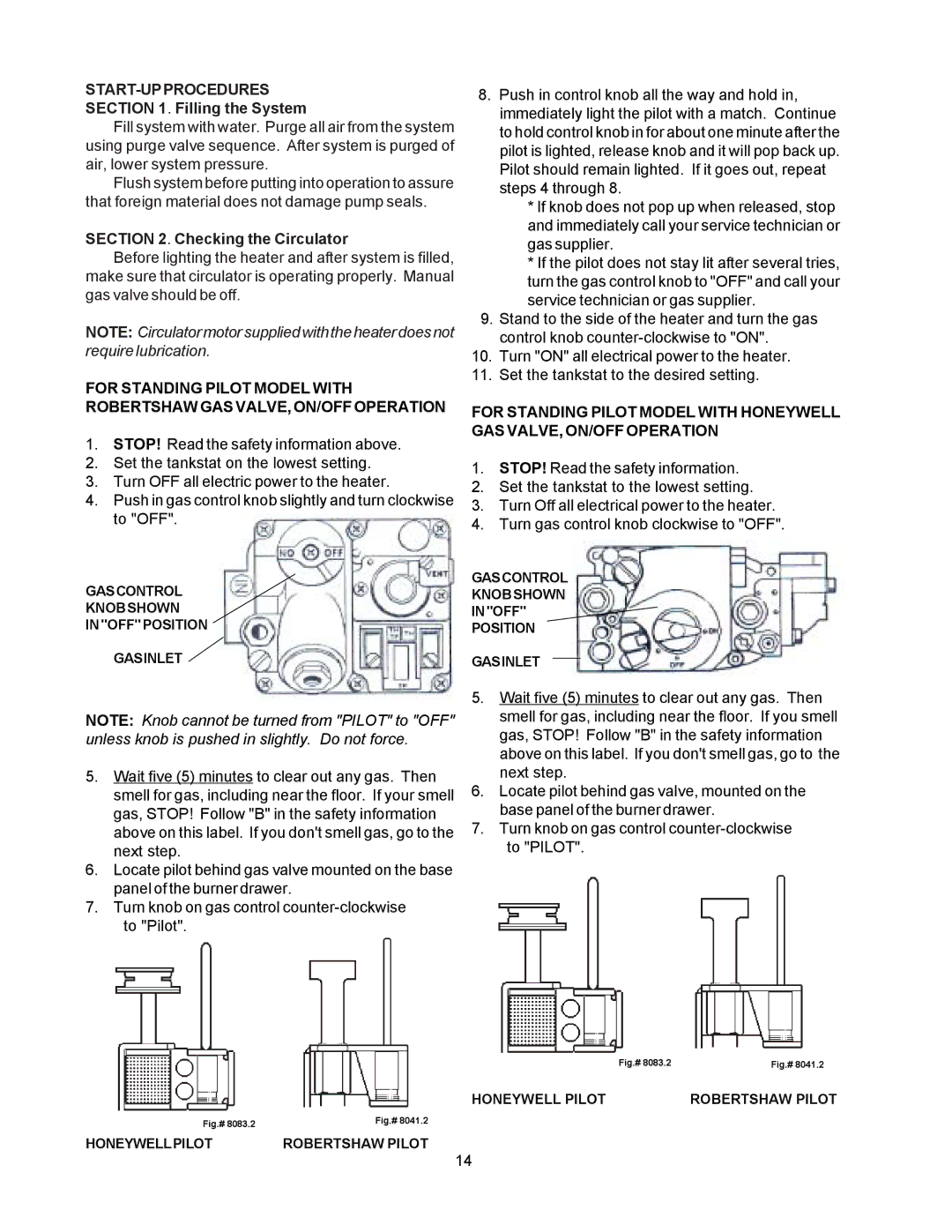 Raypak 090A, 195A, 135A manual Start-Upprocedures, Filling the System, Checking the Circulator 