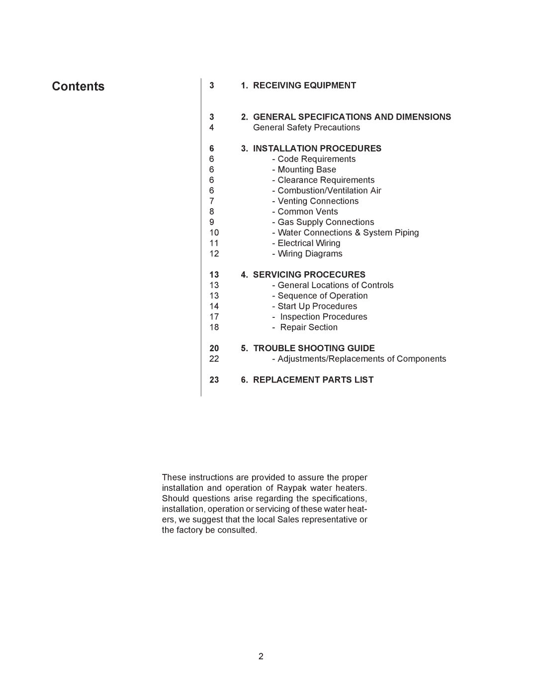 Raypak 090A, 195A, 135A manual Contents 