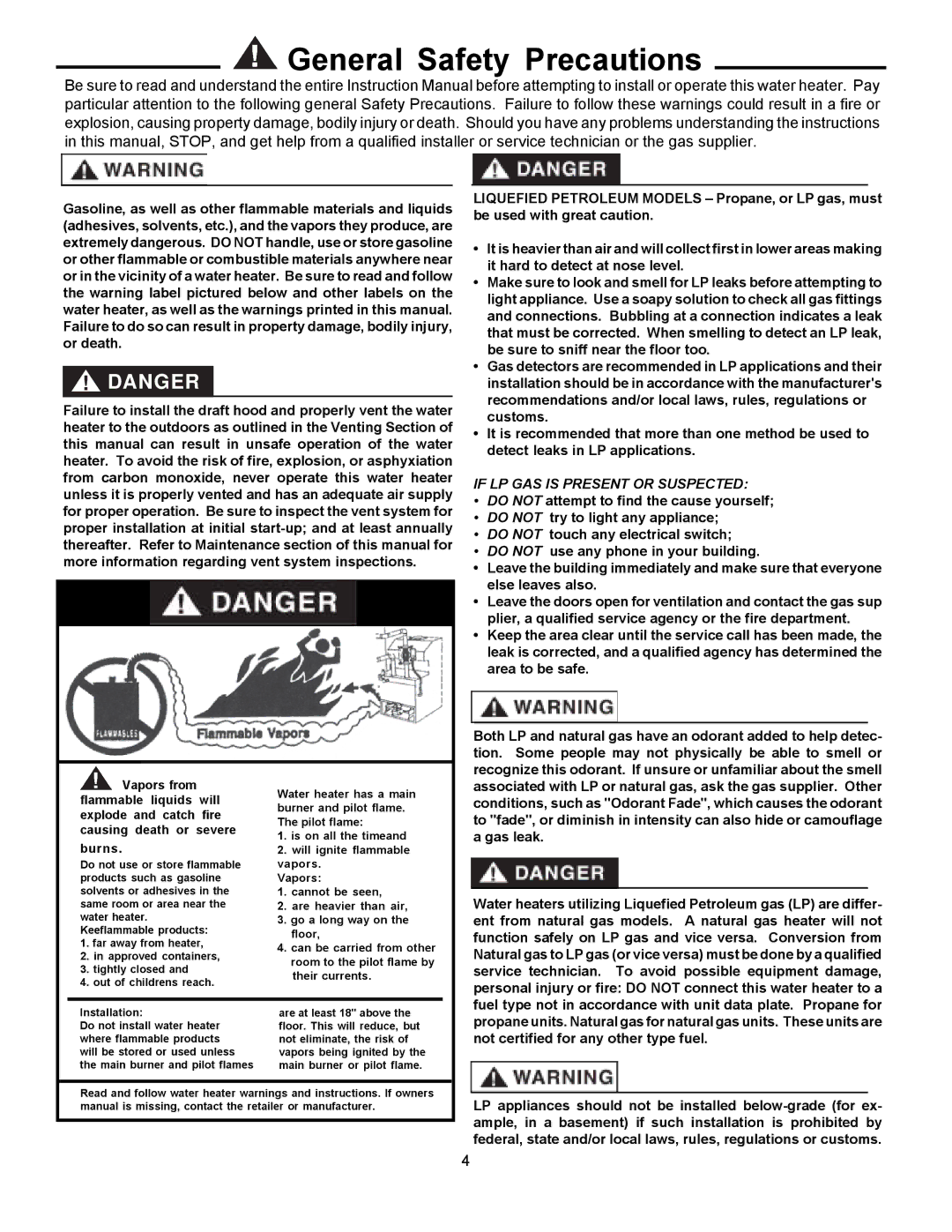 Raypak 135A, 195A, 090A manual General Safety Precautions 