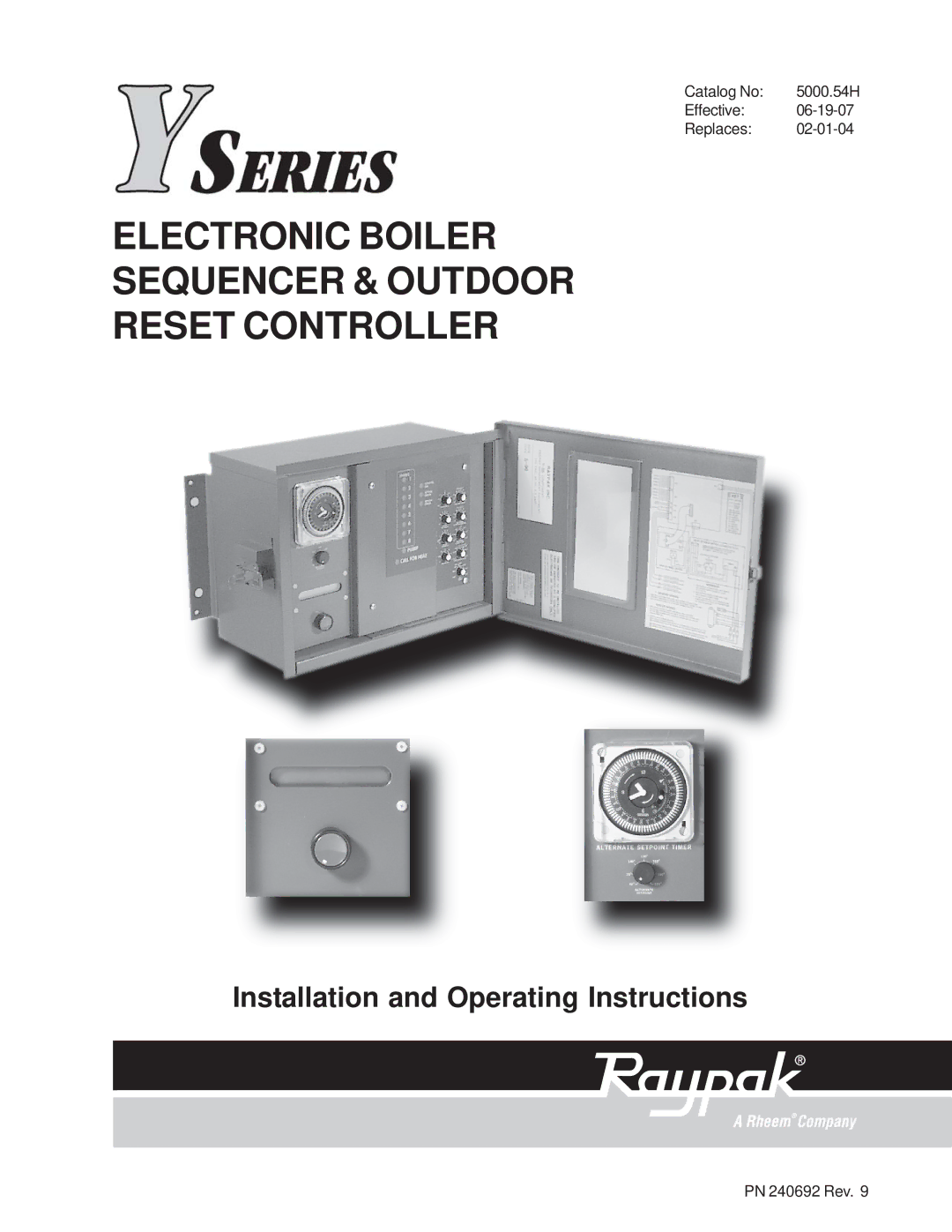 Raypak 240692 manual Electronic Boiler Sequencer & Outdoor Reset Controller 