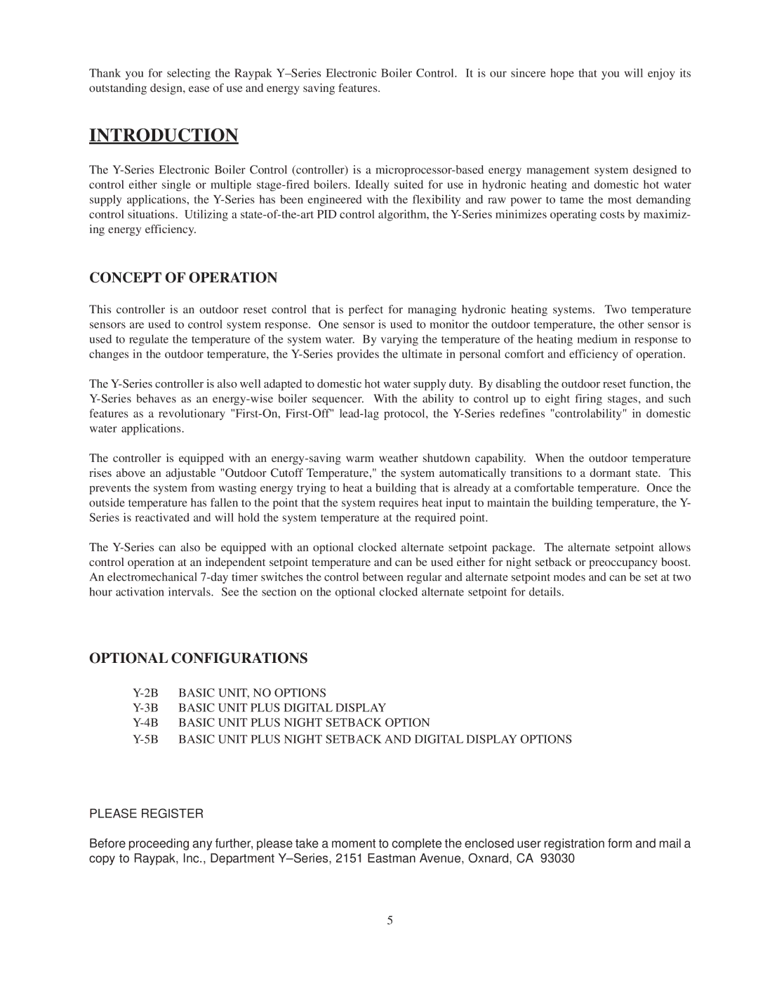 Raypak 240692 manual Introduction, Concept of Operation, Optional Configurations 