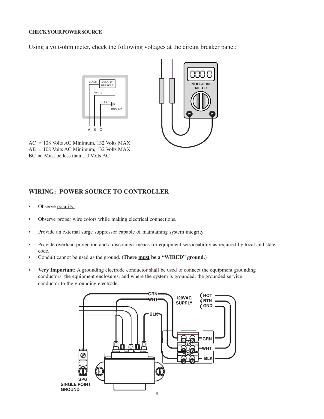 Raypak 240692 manual Wiring Power Source to Controller, Checkyourpowersource 