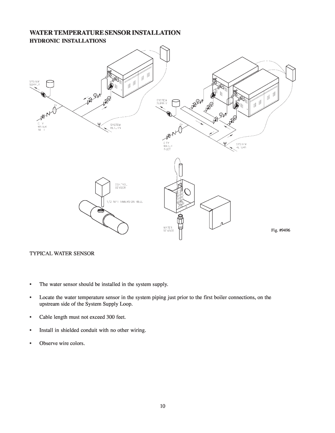 Raypak 240692 manual Water Temperature Sensor Installation, Hydronic Installations 