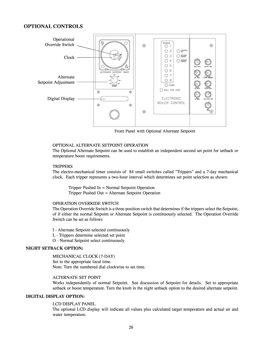 Raypak 240692 manual Optional Controls, Night Setback Option, Digital Display Option 
