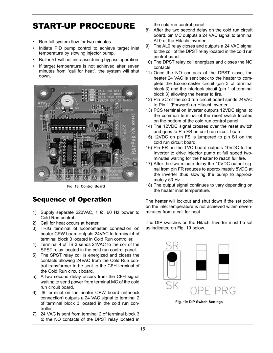 Raypak 241275 manual START-UP Procedure, Sequence of Operation 