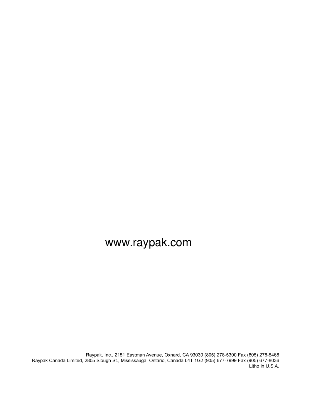 Raypak 241275 manual 