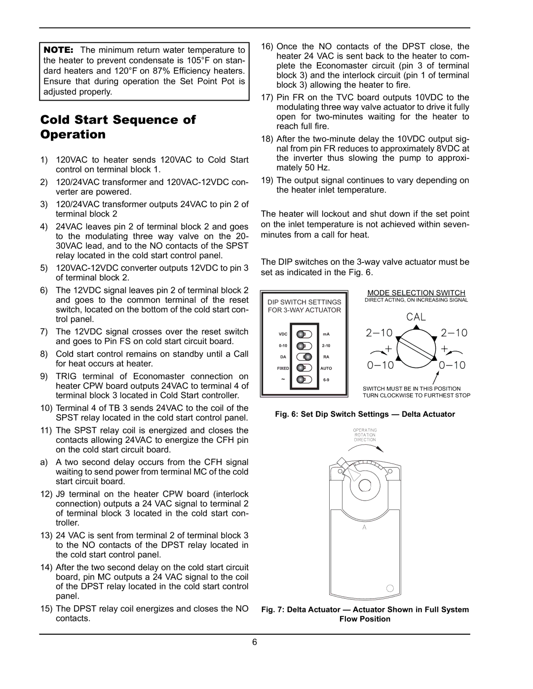 Raypak 241275 manual Cold Start Sequence Operation, Mode Selection Switch 