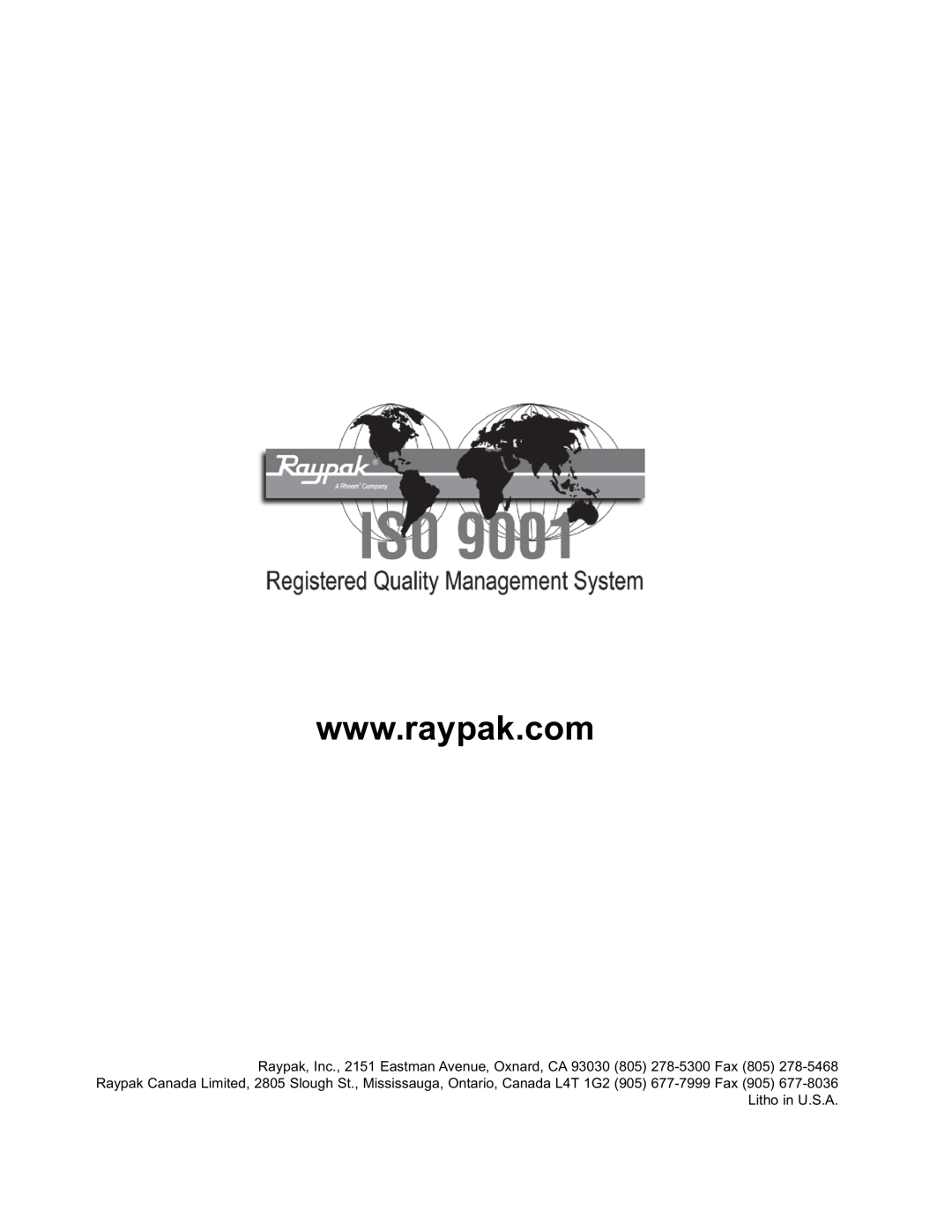 Raypak 241275 manual 
