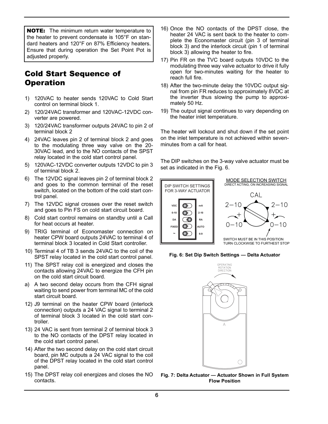 Raypak 241275 manual Cold Start Sequence of Operation 
