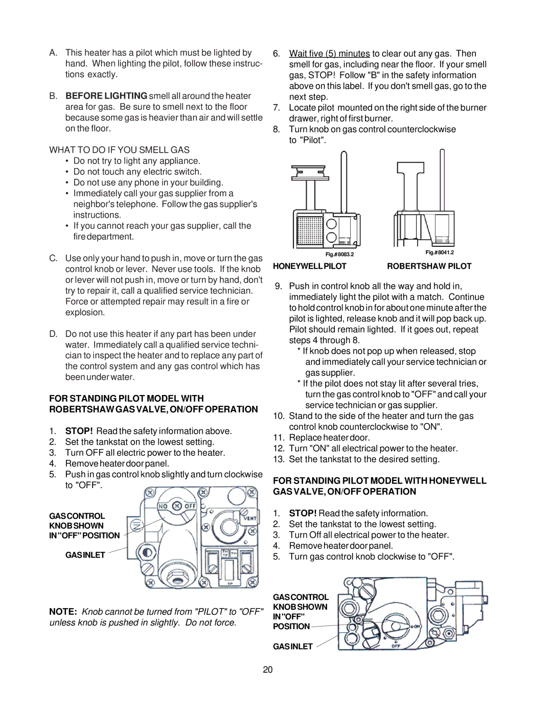 Raypak 260-401 manual What to do if YOU Smell GAS, Fig.#8083.2 