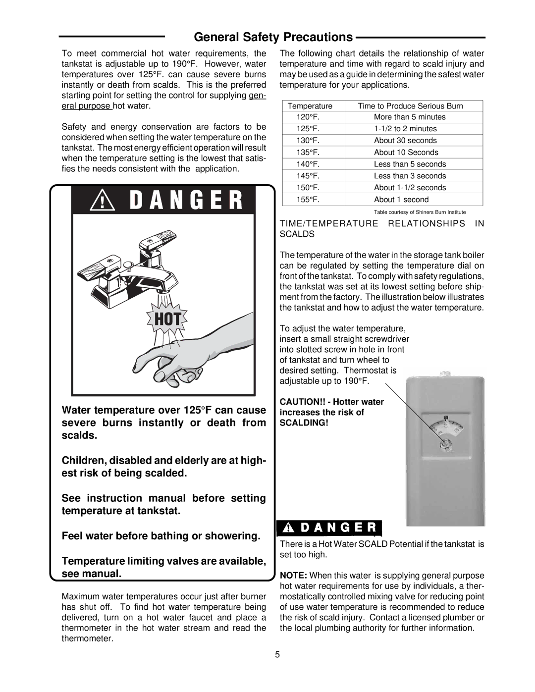 Raypak 260-401 manual TIME/TEMPERATURE Relationships in Scalds, Scalding 