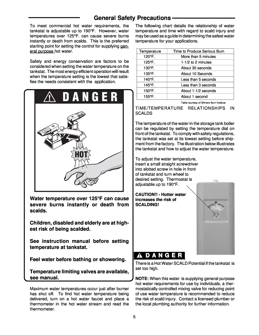 Raypak 260-401 manual General Safety Precautions, Feel water before bathing or showering 