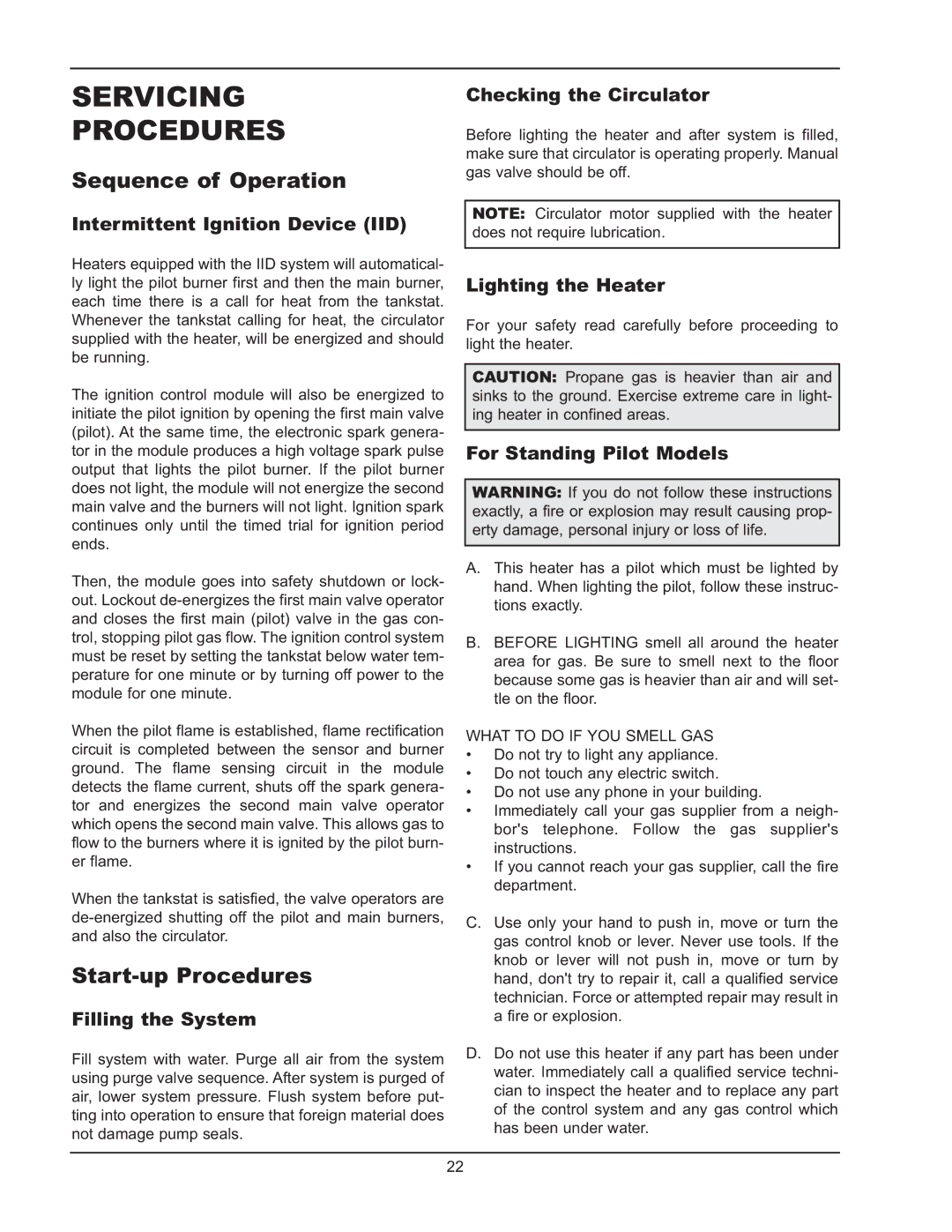 Raypak 2600401 operating instructions Servicing Procedures, Sequence of Operation, Start-up Procedures 